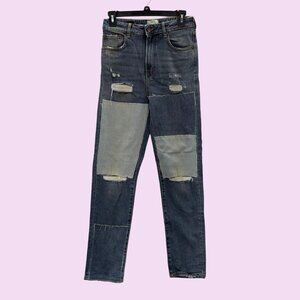 iSKO Real Deal Women Patchwork Stretch Distressed Slim Straight Jeans Waist 25.5